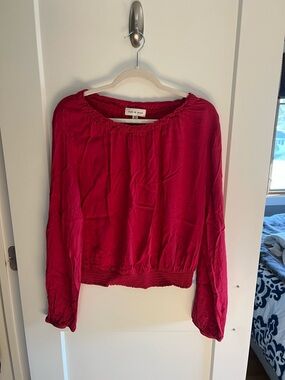 cloth & stone Bright Red Off-Shoulder Smocked-Hem Blouse